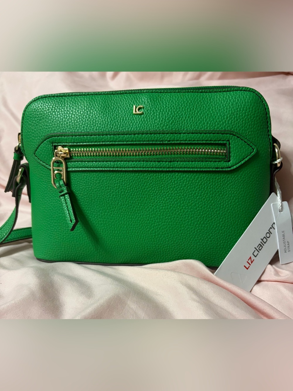 Liz Claiborne Emerald Green Pebbled Leather Crossbody with Gold Hardware
